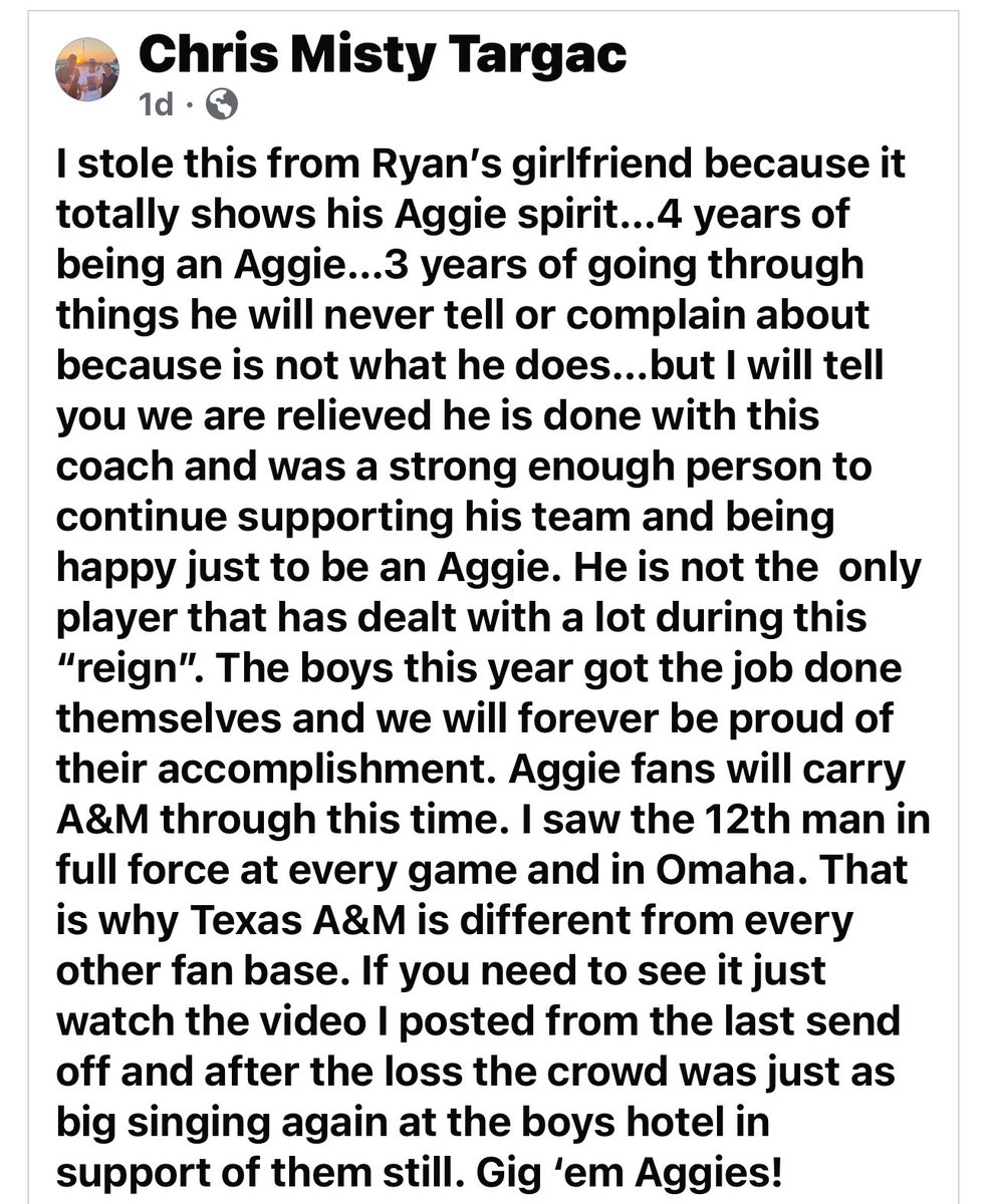 #12 won’t say it but those baseball mommas will. A video was attached but the words are what’s important. THANK YOU <a href="/AggieBaseball/">Texas A&M Baseball</a> players. You are deserving of so much more than you received in the past few days. “Proud of you” is just not enough. We appreciate you so much more.