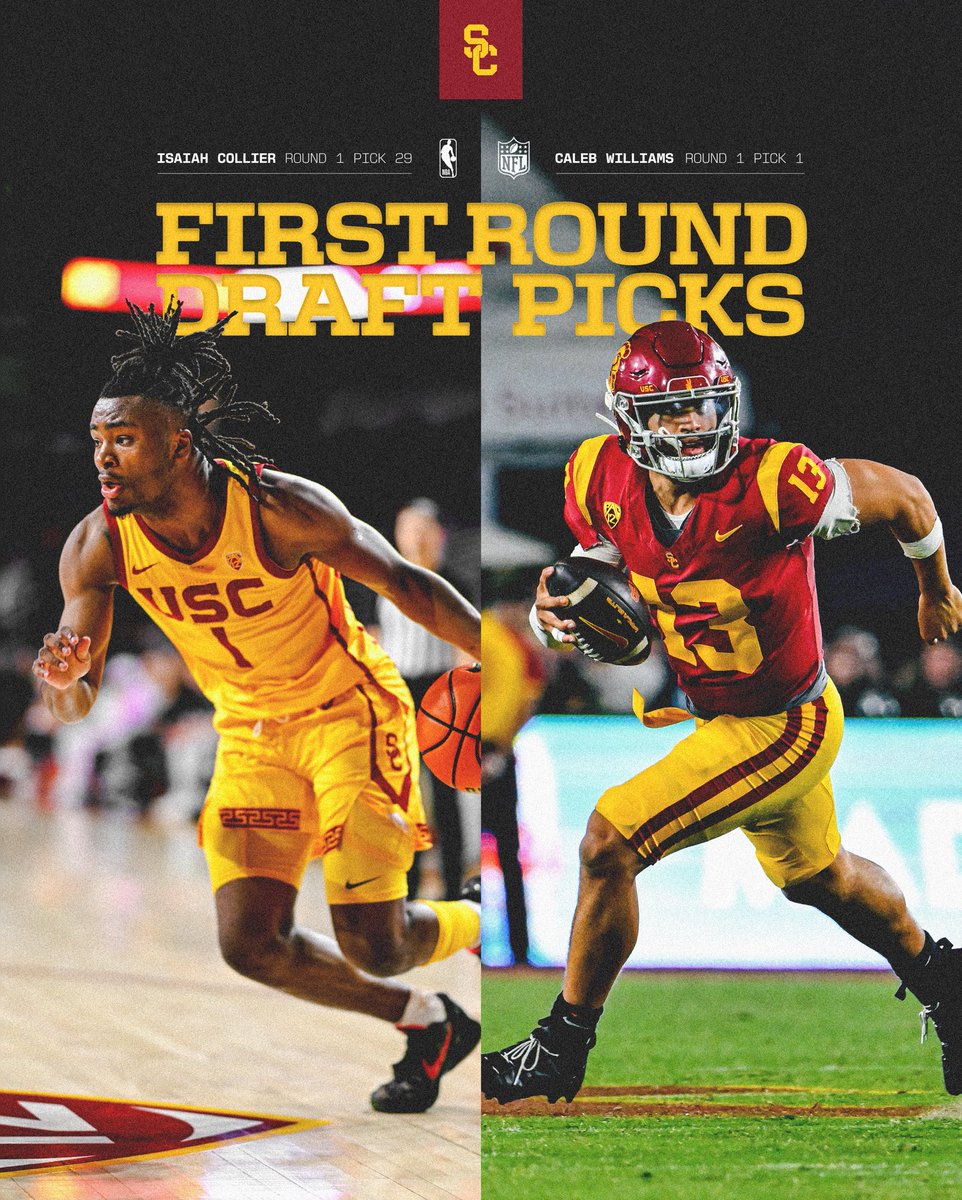USC_Athletics's tweet photo. USC is one of just two schools to produce a first round pick in both the 2024 @NBA and @NFL Draft! ✌️ https://t.co/iYswfJeaf6