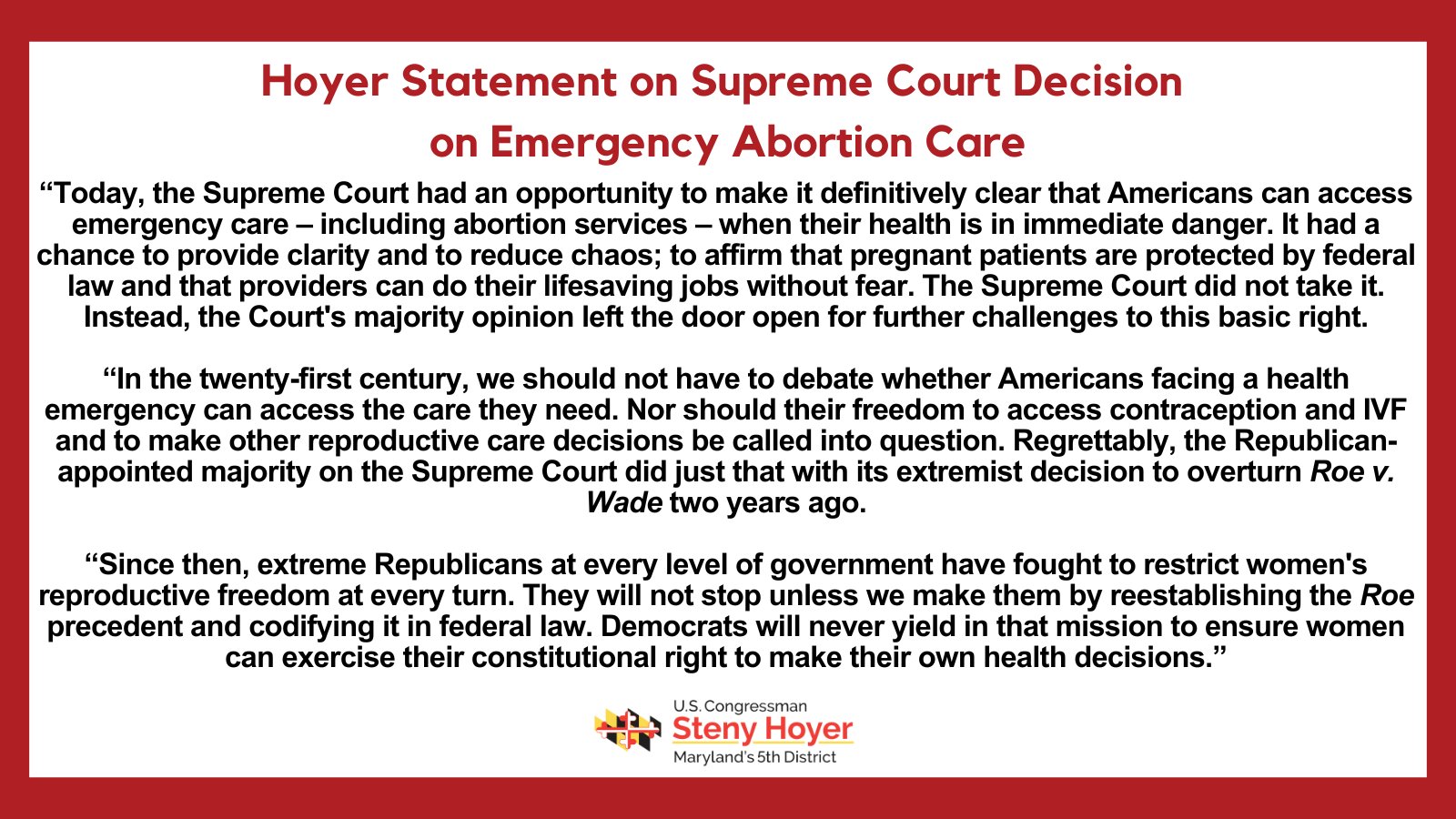 Steny Hoyer on X: &ldquo;In the twenty-first century, we should not have 