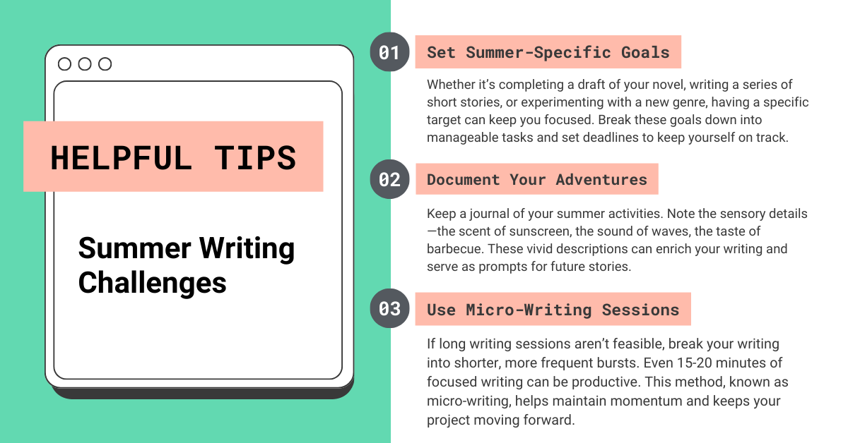 atmospherepress's tweet image. Beat the summer heat with the coolest writing tips from #AtmospherePress! Our latest articles dives into conquering writer's block and making the most of your sunny #writingsessions. 
Check it out: [hubs.la/Q02DBZ7v0]
#SummerWritingChallenges #BookPublishing