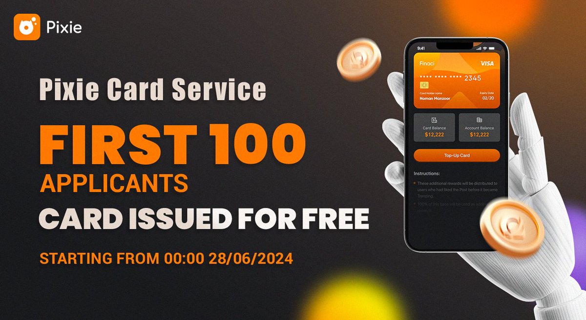 🚨 Exciting News, Pixie Fam! 🚨

Get your FREE Pixie Card!
The first 100 applicants pay ZERO creation fees.🎉

Join and apply now and grab this limited-time offer for a seamless fiat-crypto spending journey today!

👆(Apply Through in App Banner)

#Crypto #cryptocurrency #Airdrop