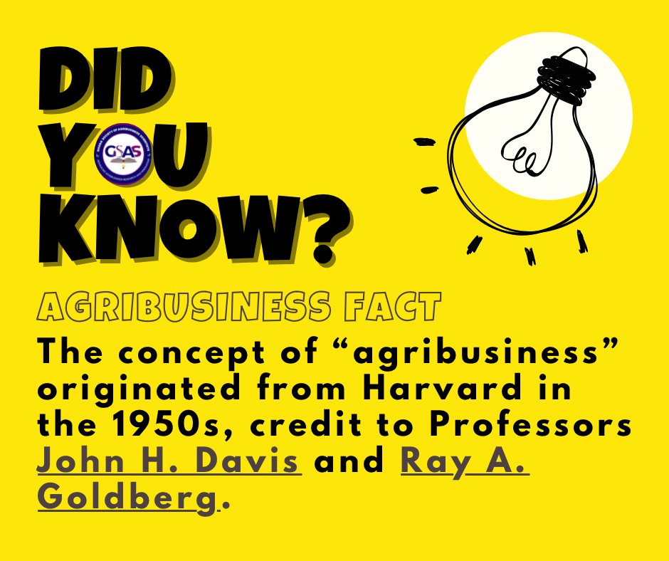 ghgsas's tweet photo. 👥🏅Davis and Goldberg coined the term “#AGRIBUSINESS” to describe the business of agricultural production as a network of interconnected systems involving #production, #protection, #processing, #marketing, #sales, #supply chain management and #finance🕸️

#gsas #agribusinessfact https://t.co/rreSrCFLyL