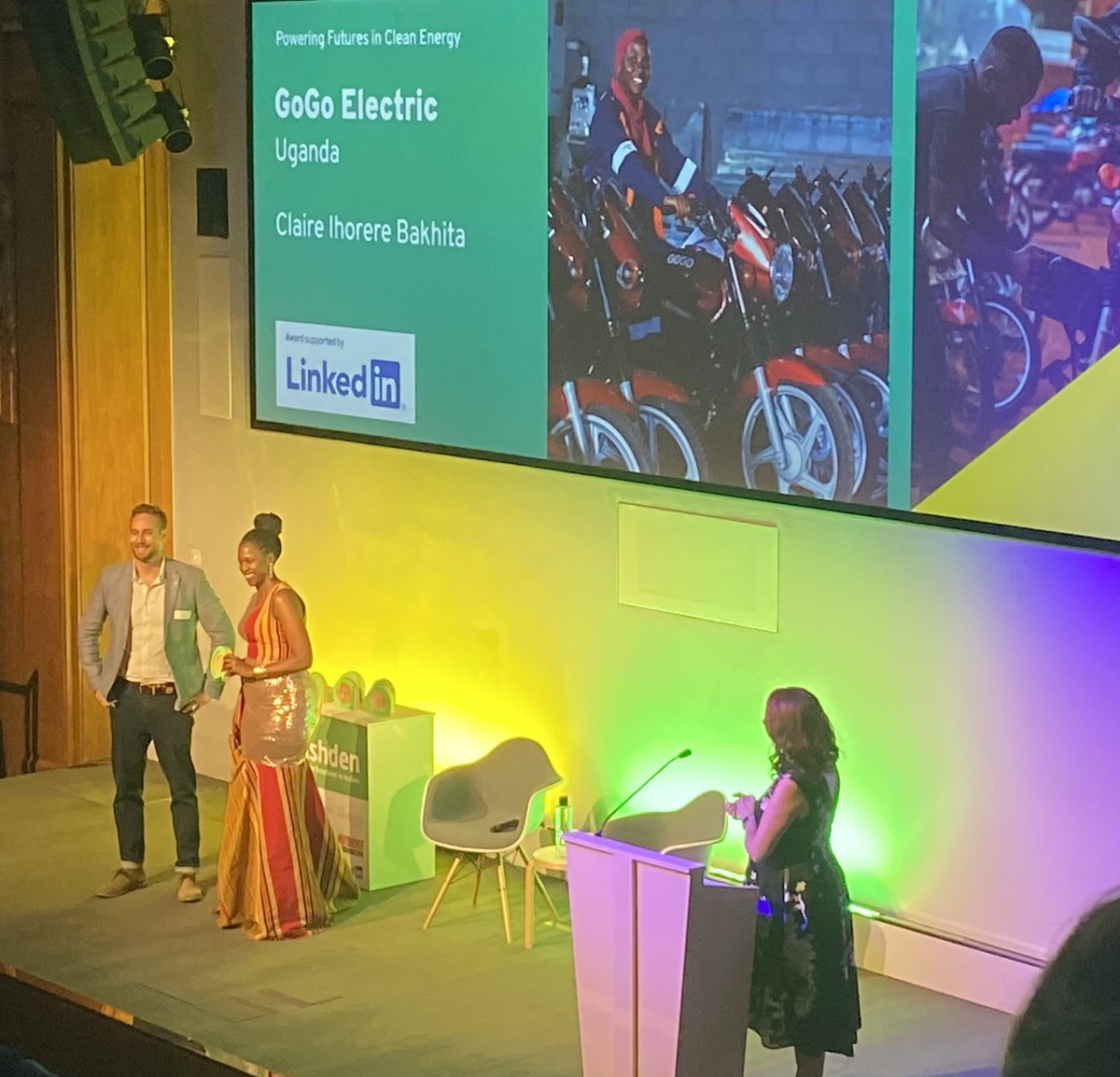 Always a night of inspiration &amp; joy - wonderful to be at the 2024 Ashden Awards! 

Huge congratulations to <a href="/gogo_uganda/">GOGO Electric</a> for winning the Powering Futures in Clean Energy award - skilling up managers, technicians and motorcycle operators in the Ugandan e-mobility sector 

👏👏👏