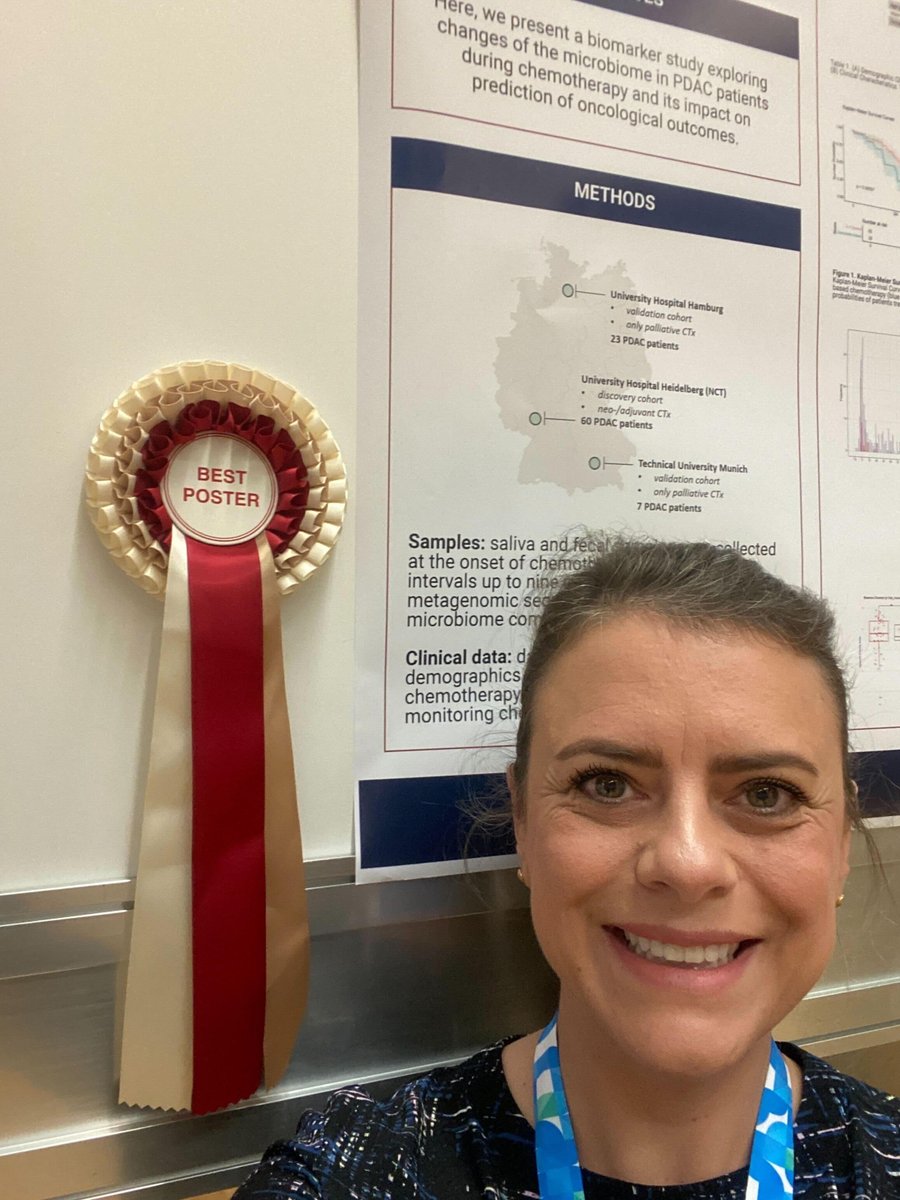 tmslab2022's tweet image. Prime news from TMS lab: Our poster, “Gut microbiome profiles as a novel predictor of tumor response to chemotherapy in pancreatic cancer patients,” by Dr. Juliana de Castilhos @julicast80, Dr. Vadim Boris
@vdmbrsv, and Julia Galeeva, won the Best Poster Award at ESMO Congress.