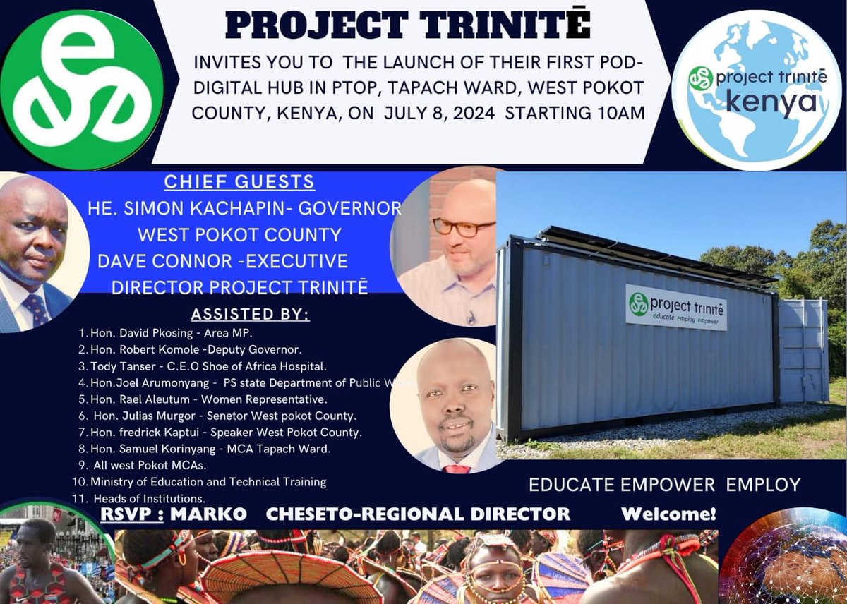 Octojack's tweet photo. **Invitation to the Launch of Project TRINITĒ**

Dear Leaders and Residents of West Pokot County and Kenya,

We are excited to invite you to the grand launch of Project TRINITĒ on **8th July 2024, at 10 AM** in the **Ptop area of Tapach ward**. https://t.co/re62u9KPKj