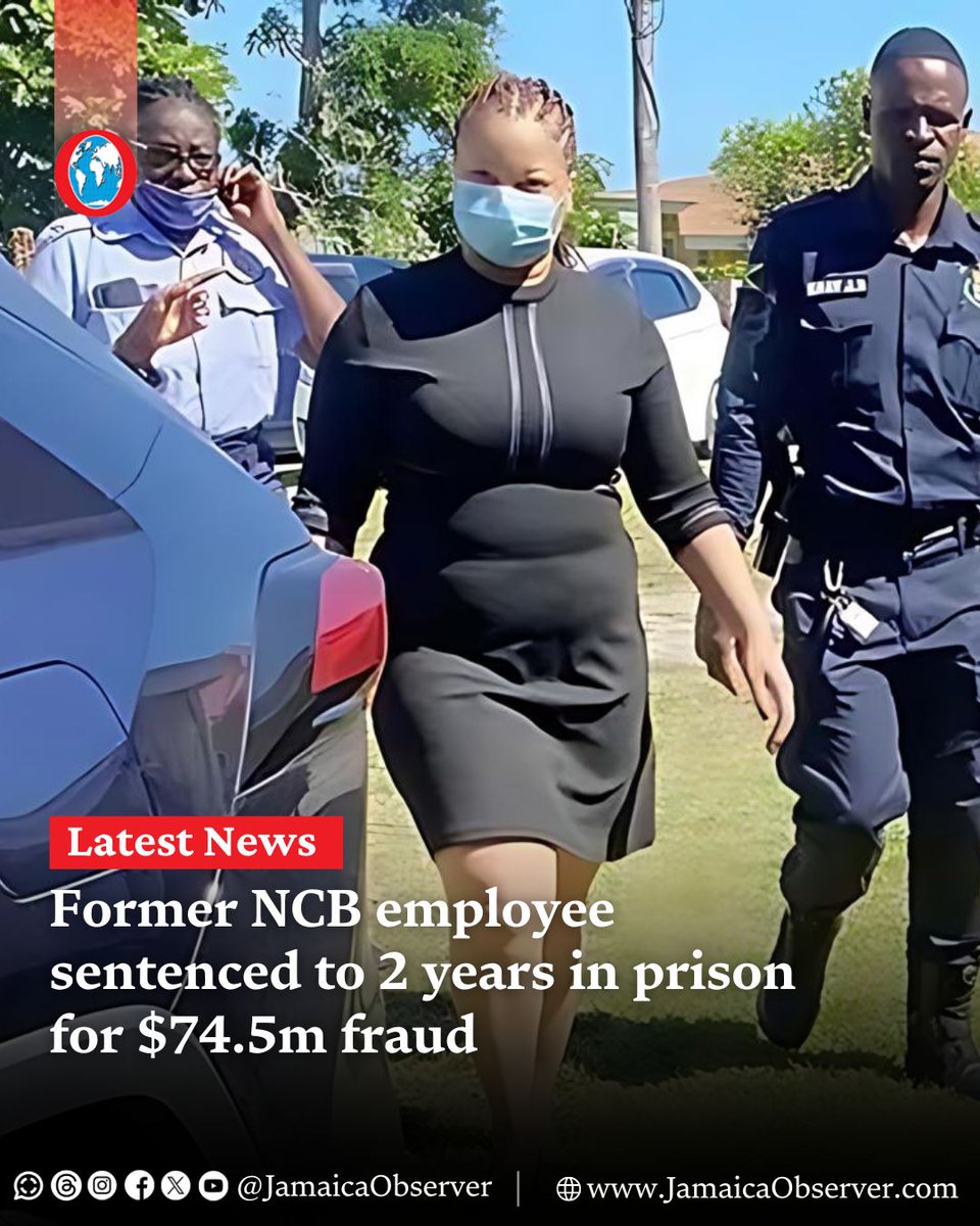 JamaicaObserver's tweet photo. Former National Commercial Bank (NCB) employee Khadene Thomas was sentenced to 24 months in prison after pleading guilty to fleecing three of the institution’s customers of a total of J$74.5 million.
https://t.co/9299AyEP2t https://t.co/yedauwMCkn