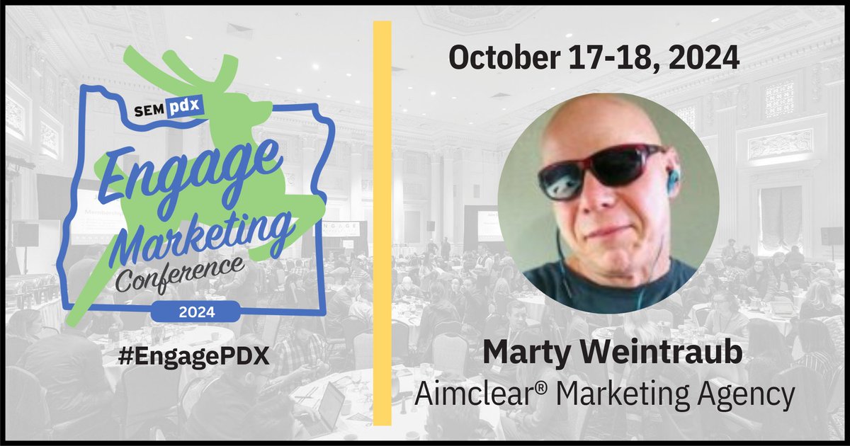 #EngagePDX Speaker Highlight: We're thrilled to have <a href="/martyweintraub/">martyweintraub</a>, Founder <a href="/Aimclear/">AIMCLEAR®</a>, speaking at this year's conference!

See our full line-up of speakers and register now for this two-day conference! bit.ly/EngageConferen…

#digitalmarketing #conference2024 #ai