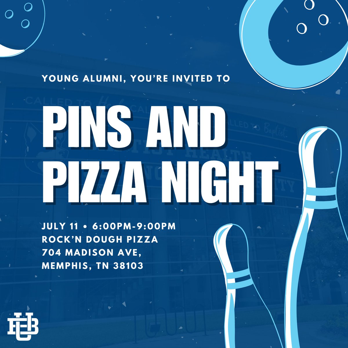 Baptist Health Sciences University (@baptisthealers) on Twitter photo 🎳🍕 Hey Young Alumni (2009-2024)! Join us for Pins and Pizza on July 11, 6-9 PM at Rock'N Dough Pizza! Reconnect and check out new developments in the Memphis Medical District. Didn’t get the invite? Email alumni@baptistu.edu to RSVP! 📍 704 Madison Ave, Memphis, TN #YoungAlumni 🎳🍕 Hey Young Alumni (2009-2024)! Join us for Pins and Pizza on July 11, 6-9 PM at Rock'N Dough Pizza! Reconnect and check out new developments in the Memphis Medical District. Didn’t get the invite? Email alumni@baptistu.edu to RSVP! 📍 704 Madison Ave, Memphis, TN #YoungAlumni