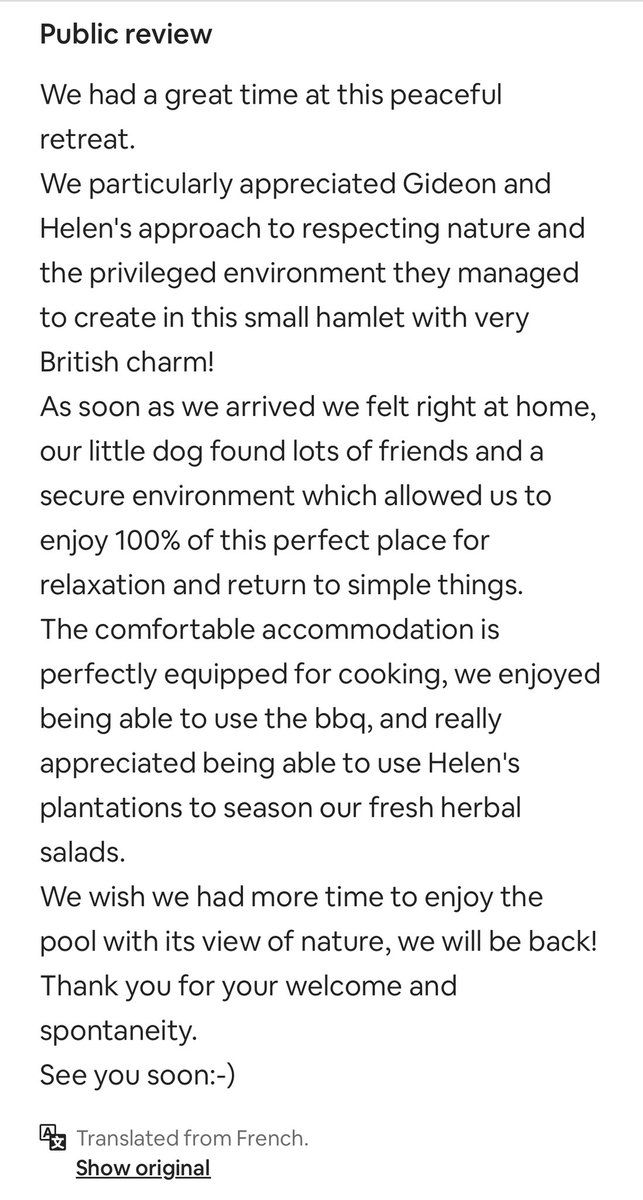 bassinaudhameau's tweet photo. Lovely review from an Anglo-French couple… our 85th 5* review in a row! https://t.co/raV2yxT2xI