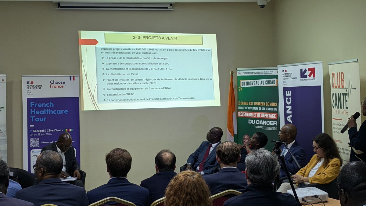 ...suite de la mission #FrenchHealthCareTourAfrica2024 en #CIV225 avec un afterwork thématique sur le potentiel du pays en termes de projets de développement d'infrastructures de santé, en collaboration avec le #ClubSante