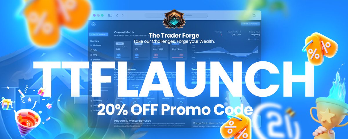 first 300 orders getting 1 account for free with the BOGO Promo! Buy 1 and get 1 for free.

+

20% OFF on all challenges with code: TTFLAUNCH