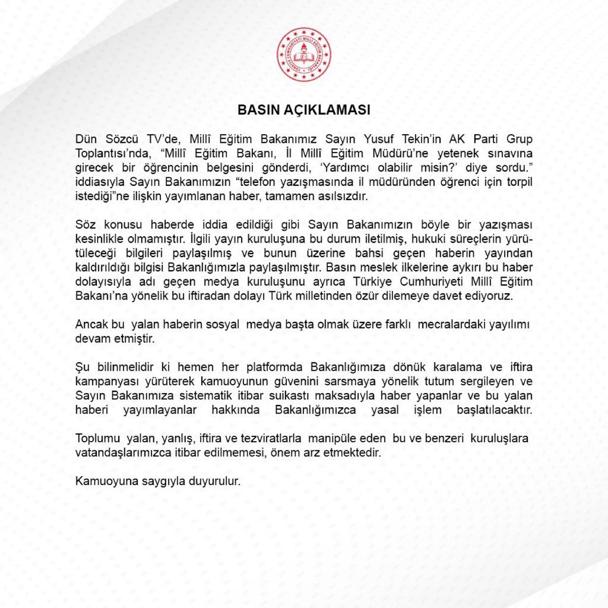 mardinilmem's tweet photo. Bakanlığımızın Basın açıklaması 

@tcmeb 
@Yusuf__Tekin 
@tuncay_akkoyun 
@Murat69_Demir https://t.co/pYcuZoaigj