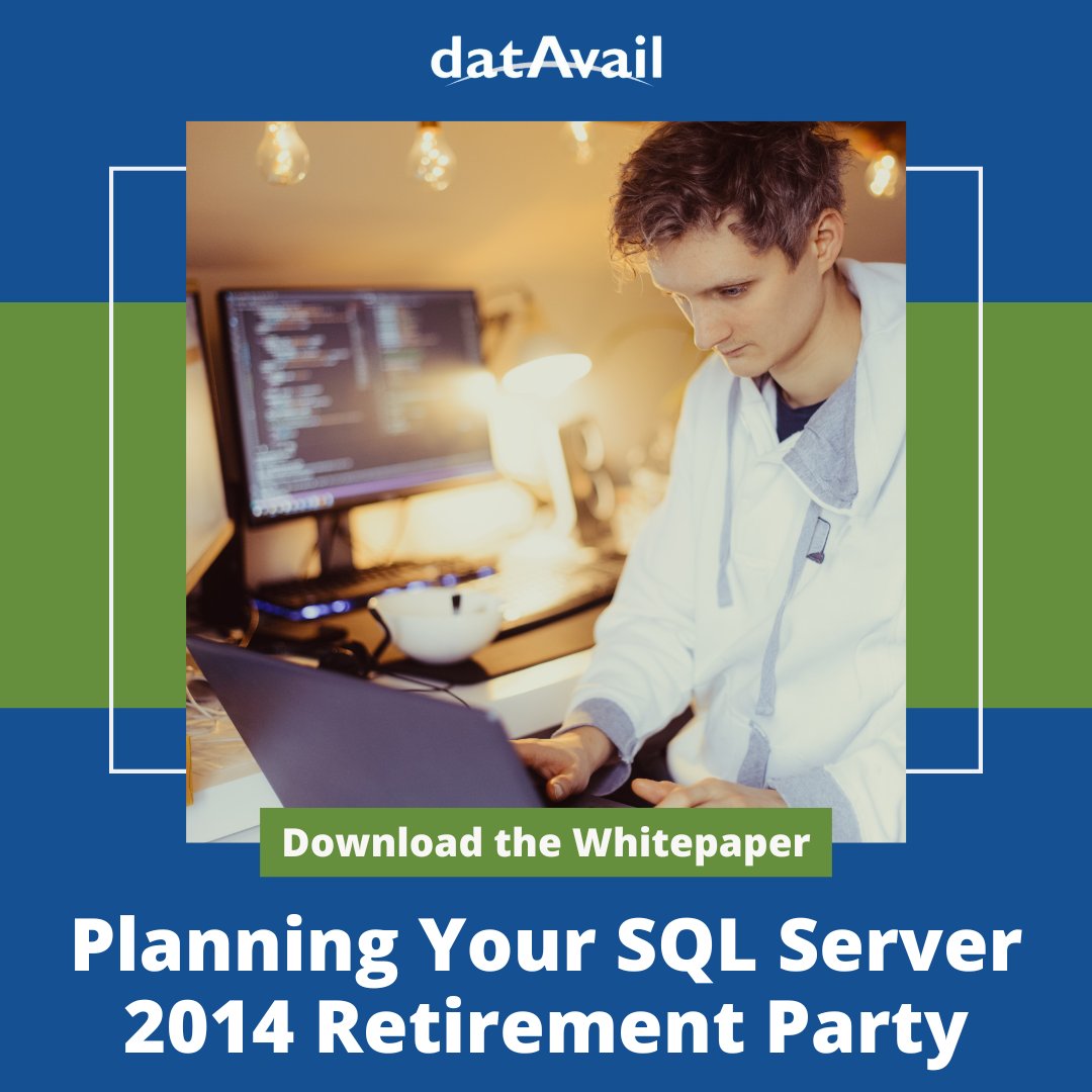 datavail's tweet image. Refrain from letting unsupported #SQLServer2014 expose your #data! Learn about upgrade paths to newer #SQLServer versions, #cloud migration options, and the suitability of open-source alternatives. Download now: bit.ly/3Xj1SbA
#sql #microsoft #database #azure