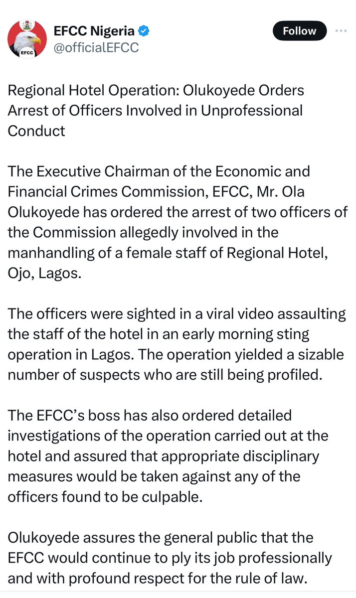 MAwakwa73782's tweet image. EFCC statement 👇🏾👇🏾👇🏾

Medicine after death … 

Happening too much #EndEFCC