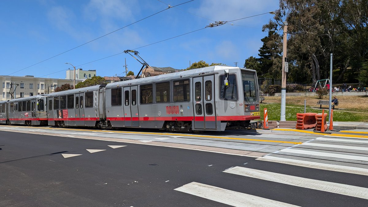 Jerold_Chinn's tweet image. The #SFMTA this week deployed a test mock train along Taraval Street in order to make adjustments to the overhead contact system. Transit officials said that the most disruptive work for the L Taraval Improvement project has been completed. Train service will return in the fall.