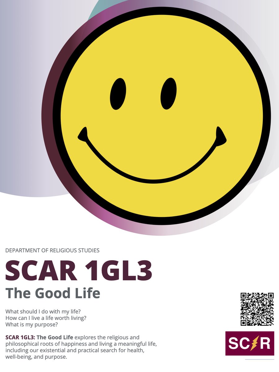 McMaster Religious Studies (@macrelstuds) on Twitter photo Are you looking for a Level 1 course?
Consider SCAR 1GL3: The Good Life
Covering major religious and philosophical traditions, this course will survey various efforts to identify how to live a good or meaningful life.
Lectures: T/Th, 11.30-12.20
<a href="/McMasterU/">McMaster University</a> <a href="/McMasterSocSci/">McMaster Social Sciences</a> Are you looking for a Level 1 course?
Consider SCAR 1GL3: The Good Life
Covering major religious and philosophical traditions, this course will survey various efforts to identify how to live a good or meaningful life.
Lectures: T/Th, 11.30-12.20
<a href="/McMasterU/">McMaster University</a> <a href="/McMasterSocSci/">McMaster Social Sciences</a>