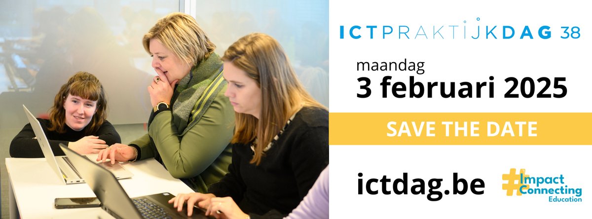Save the date: ICT-praktijkdag 2025. Lees het artikel: eduzine.be/artikel/save-t… <a href="/Impactcoo/">Impact Connecting</a> #ictdag38 #edtech
