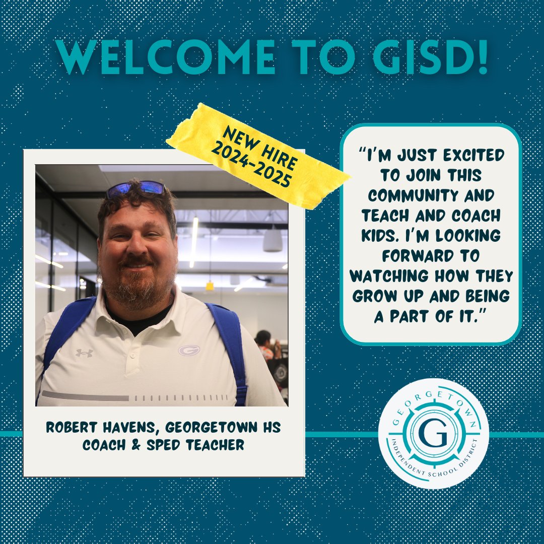 GeorgetownISD's tweet image. Meet Robert Havens!
Robert will join our @GeorgetownHS team in the fall to coach football &amp;amp; basketball and teach SPED. Welcome to GISD, Coach Havens! 

#WeAreGISD