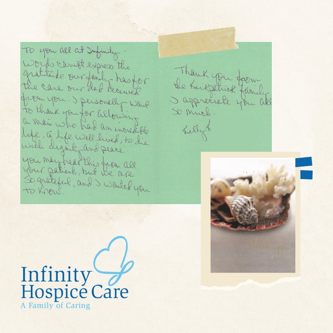 Our Phoenix, AZ branch recently received this handwritten card we wanted to share! We are grateful to have the opportunity to provide exceptional care to our patients and their loved ones. 

#thankfulthursday #testimonials #infinityhospicecarephx