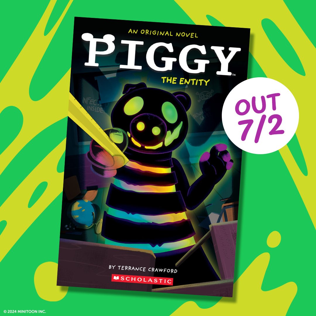 Scholastic's tweet photo. Can Ben and his friends defeat The Entity and his sewer-dwelling legion before the island of Lucella falls into their evil clutches? Find out in Piggy: The Entity by @terrancetweets, illustrated Dan Widdowson, based on the video game by @DaRealMiniToon. https://t.co/FQWYlYt8Sp https://t.co/hlQGeC4pWg