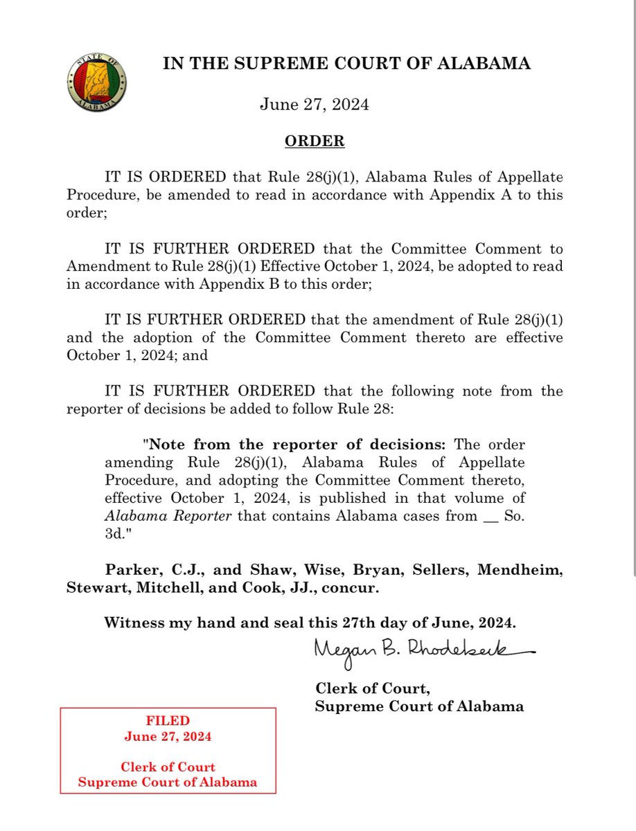 scottmitchell66's tweet photo. Only Arabic numerals will be required in briefs and pleadings before Alabama’s appellate courts beginning October 1.  The days of having to figure out how to use both Roman and Arabic numeral pagination will soon be over.  #appellatetwitter #lawtwitter https://t.co/IbmcttHcTi