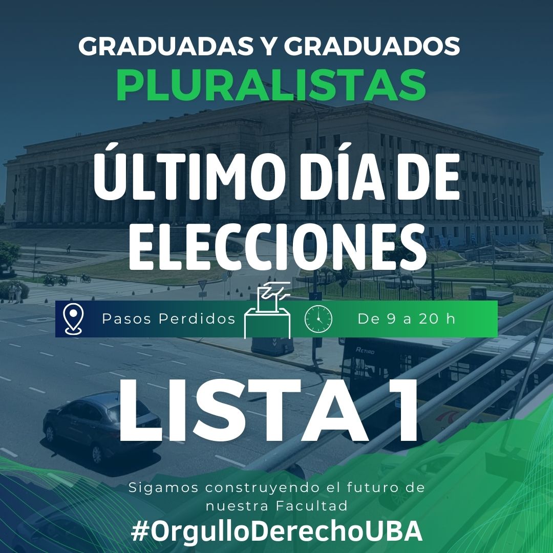 Te esperamos hasta las 20 h, en Pasos Perdidos de Nuestra Facultad. 

#OrgulloDerechoUBA