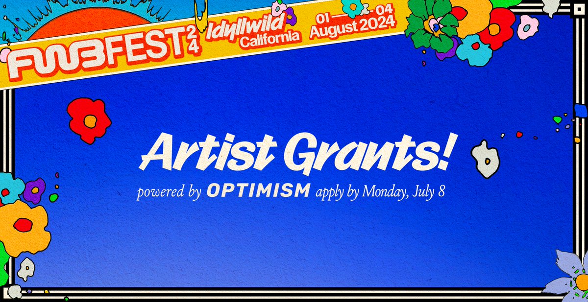 Calling all artists! We're teaming up with <a href="/Optimism/">Optimism</a> to bring 10 artists to FEST. Applications for artist grants are OPEN until Monday, July 8.

FWB is a community of culturalists in search of better tech. We're a flock of artists and creatives forever expanding our squad. Our