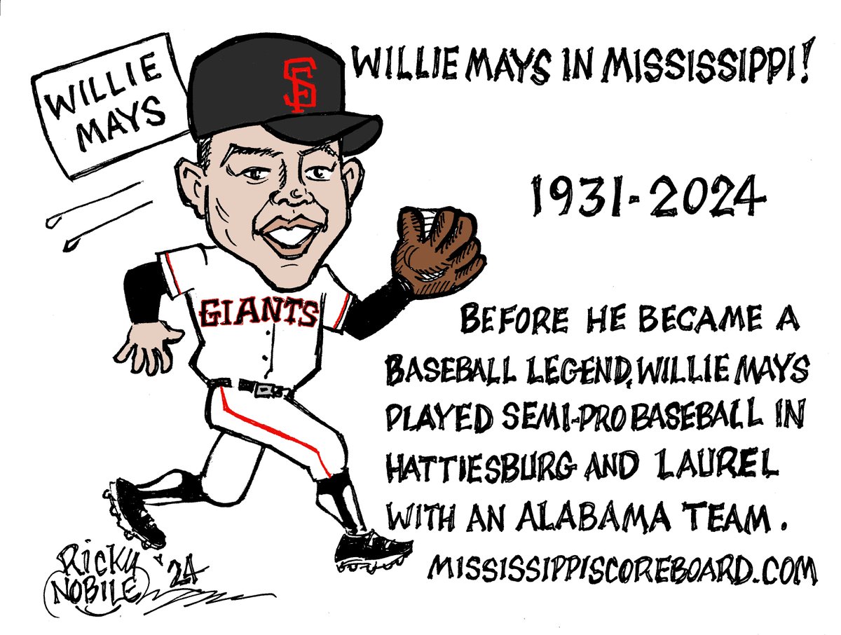 msscoreboard's tweet image. This week's cartoon by Ricky Nobile
#WillieMays #MississippiBaseball