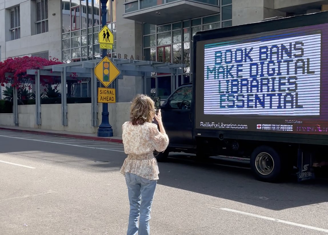 fightfortheftr's tweet photo. In San Diego, at the @ALALibrary conference, we’re calling out big publishing for their anti-library and anti-human rights suit that seeks to lock digital books into the hands of Big Tech forever. https://t.co/GkSMdDyOWC