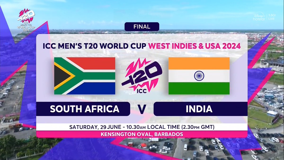 mufaddal_vohra's tweet photo. - The Final.
- India Vs South Africa.
- 29th June.
- 8pm.

One team will end their 11 years drought and the other team will script history by winning it for the first time. 🇮🇳🇿🇦 https://t.co/pJoOwRGS4N