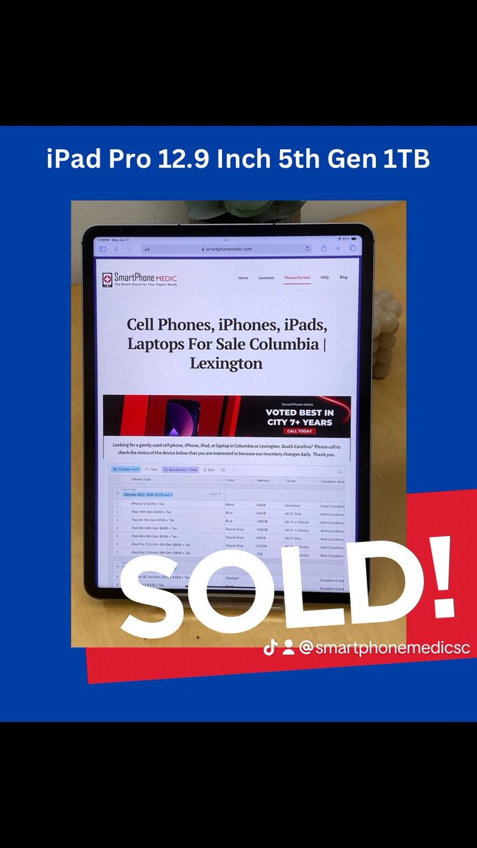 SmartPhoneMedic's tweet photo. ๐จ๐จ We told you they would not last long!! But donโt worry we still have the iPad Mini 6th Gen and iPad Air 5th Gen in excellent condition and ready to go. ๐จ๐จ#columbiasc #lexingtonsc #sodacitymarket #universityofsouthcarolina #fivepoints #cellphonerepairs #laptoprepairs https://t.co/6LafNJ4ZPU