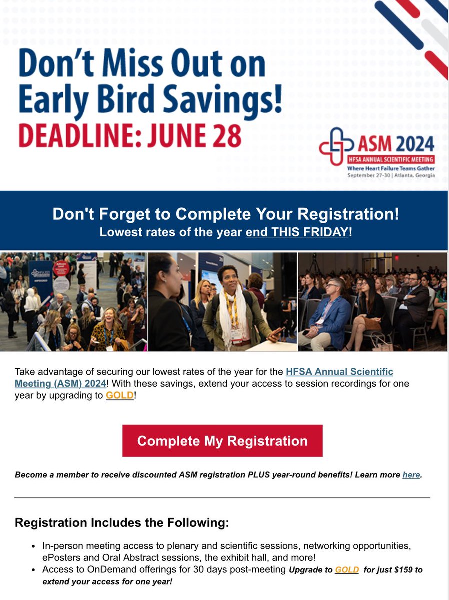 Nosheen Reza, MD, MS (@noshreza) on Twitter photo Register for <a href="/HFSA/">HFSA</a> #HFSA2024 by tomorrow to take advantage of early bird savings!
Rates increase $50-100 per registration type starting 6/29! 💸💸💸
hfsa.org/asm/registrati…
<a href="/mpsotka/">Mitchell Psotka</a> <a href="/LauraPetersNP/">Laura Peters, DNP, FNP-C</a> <a href="/NutritionHF/">Dr Amanda Vest</a> <a href="/AirInBags/">Aaron Bagnola</a> <a href="/kdfaulkenberg/">Kathleen Faulkenberg</a> Register for <a href="/HFSA/">HFSA</a> #HFSA2024 by tomorrow to take advantage of early bird savings!
Rates increase $50-100 per registration type starting 6/29! 💸💸💸
hfsa.org/asm/registrati…
<a href="/mpsotka/">Mitchell Psotka</a> <a href="/LauraPetersNP/">Laura Peters, DNP, FNP-C</a> <a href="/NutritionHF/">Dr Amanda Vest</a> <a href="/AirInBags/">Aaron Bagnola</a> <a href="/kdfaulkenberg/">Kathleen Faulkenberg</a>