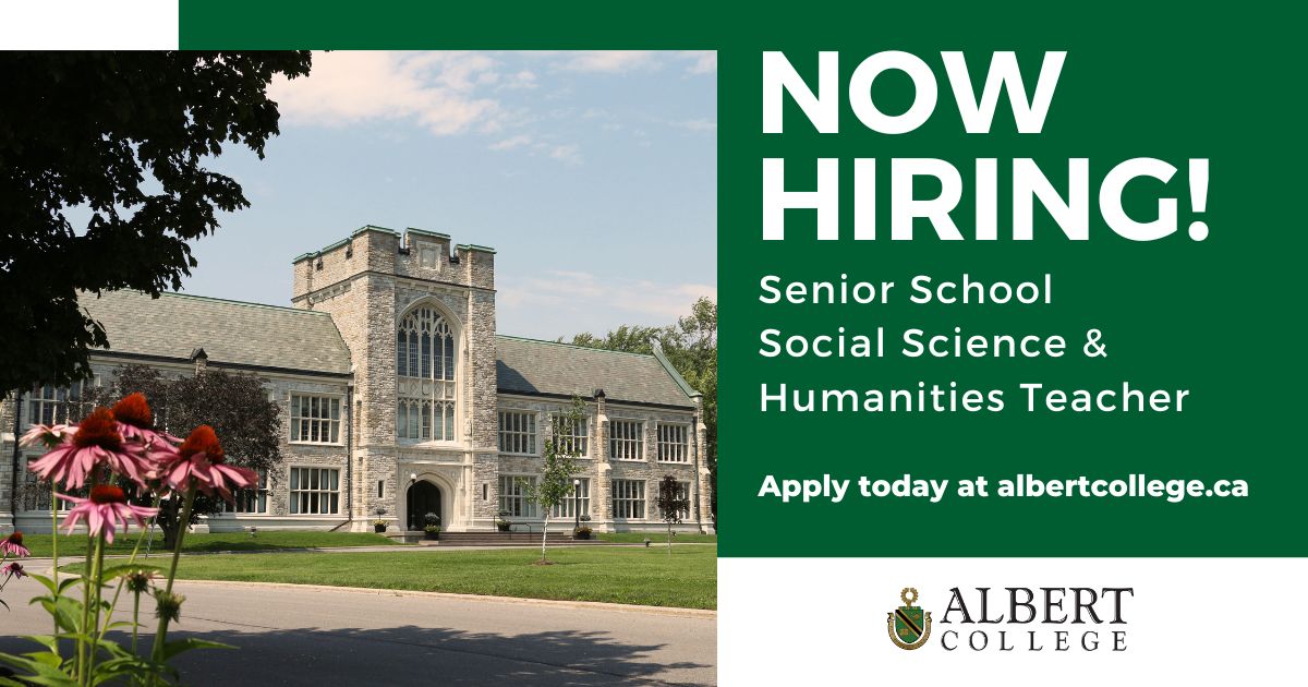 Join the Albert College family!

We are currently seeking an energetic and dedicated educator to provide meaningful instruction to students in various senior Social Science and Humanities courses.

For more information, and to apply, click here: bit.ly/45UzHBp