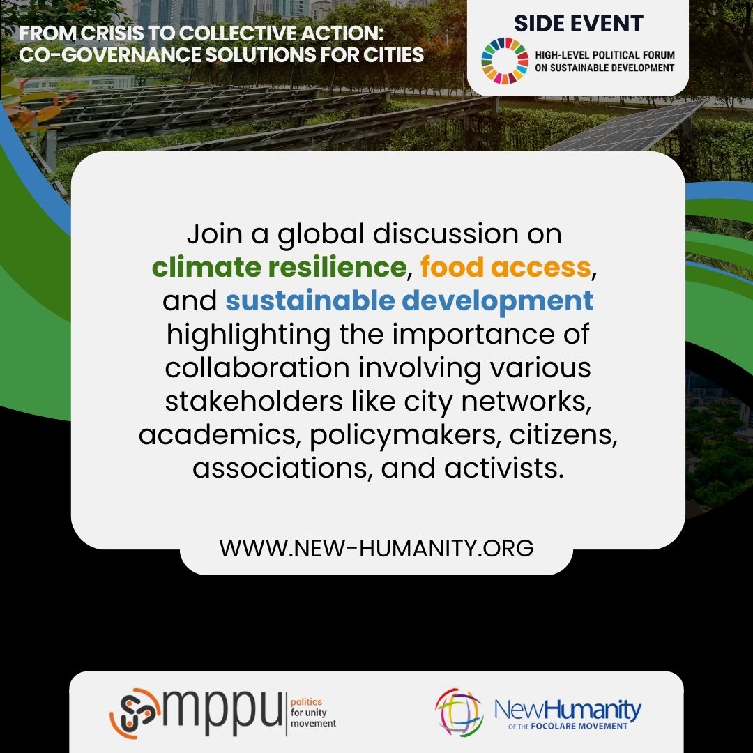 🚨 Join us for an inspiring side event at #HLPF2024!

📅 July 11, 9:30 am ET 🗣️ From Crisis to Collective Action: Co-Governance Solutions for Cities
Let's explore innovative urban governance models together! 🌍

🔗 new-humanity.org/en/united-nati…

#SustainableDevelopment #CoGovernance
