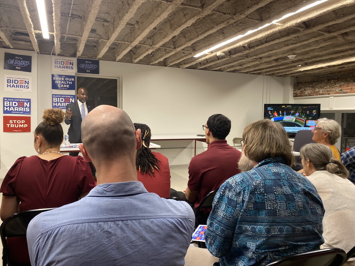 Out at the Durham Dems Watch party tonight for the Presidential Debate! #WeAreOnBoard 🇺🇸