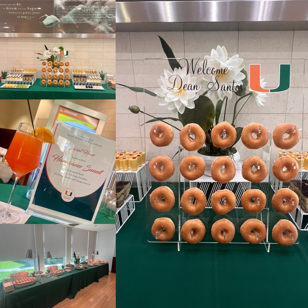 UMiamiNursing's tweet photo. #SONHS SOCIAL HOUR with Dean Santos, was a jumpstart to a promising new chapter. Leadership, faculty and staff enjoyed a wonderful time. Together, we can make it all brighter, bigger, and better. Thank you Dean Santos! 🧡🙌🏻💚 #UMiamiNursing #CaneNurse #WeAreOneU @hudson_santosjr 

Shoutout to the  #FROST School of Music, your musicians were amazing!