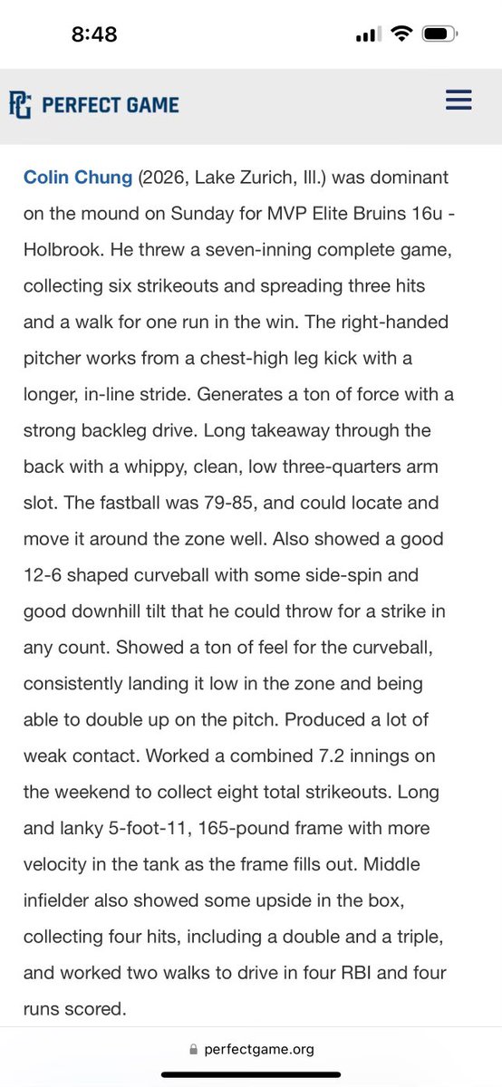 chung_colin3's tweet photo. Recognized in the Scout Notes by PG this past weekend. Video of some of my best fastballs from my first appearance of the weekend for the Save. In-game PR of 86mph. https://t.co/cpgknbrwYm