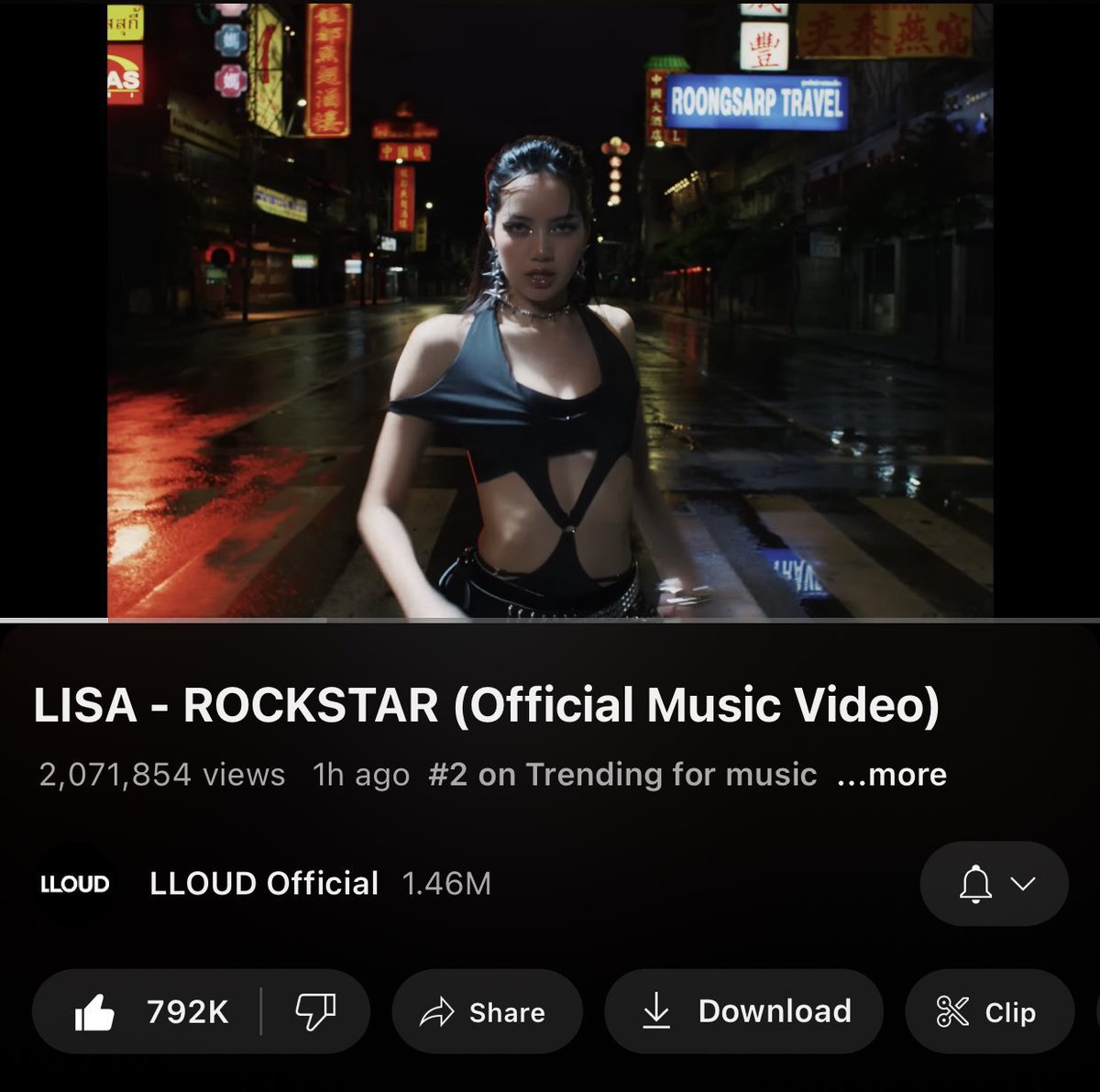 LISA - ROCKSTAR (Official Music Video) has reached 2 million views 2M views in 1 hour &amp; 7 mins! 

ROCKSTAR OUT NOW 
#MusicianLISAisBACK 
#LISAxROCKSTAR