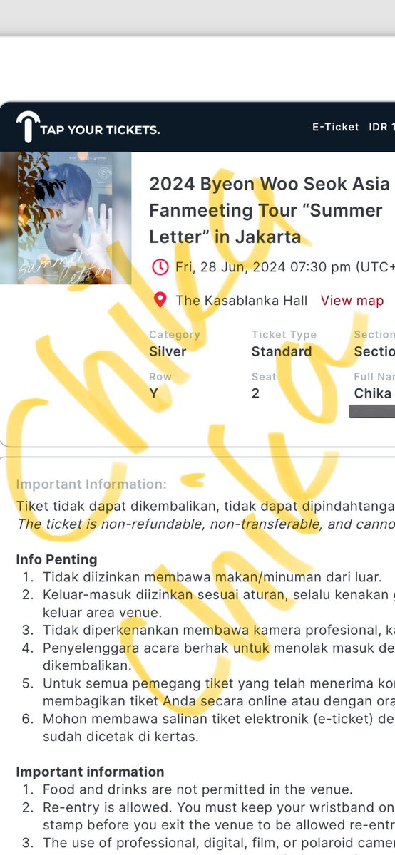 chikitatos's tweet photo. WTS Want To Sell
Byeon Woo Seok  Fanmeeting in Jakarta

Cat Silver F. Row Y. 
Tiket pribadi. Atas nama aku sendiri. 
Dijual karna ada kebutuhan urgent. 

Only fix buyer. 
Bisa COD Venue.
Super trusted. No scam. 
Ini akun pribadi &amp; tiket pribadi. 
Dm for price. https://t.co/T6DQb3DUx8