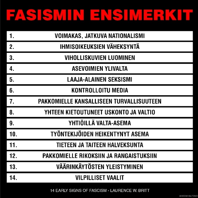 Yksin viimeisen vuorokauden aikana on keskusteltu siitä, miten (2) ihmisoikeudet ovat tiellä, kun (7) halutaan varmistaa kansallinen turvallisuus samaan aikaan, kun (10) duunareiden kanssa ei haluta edes neuvotella ja (6) YLE halutaan kuriin valtavilla leikkauksilla.
