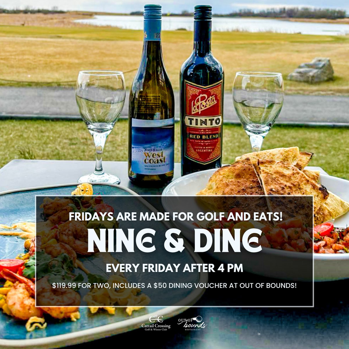 🎉🏌️‍♂️ Fridays just got a whole lot better at Cattail Crossing! Introducing Nine &amp; Dine Fridays! ⛳️🍽️ For just $119.99 per duo, enjoy a round of golf with a power cart AND a $50 food voucher for Out of Bounds, our amazing course-side restaurant! 🍔🌟