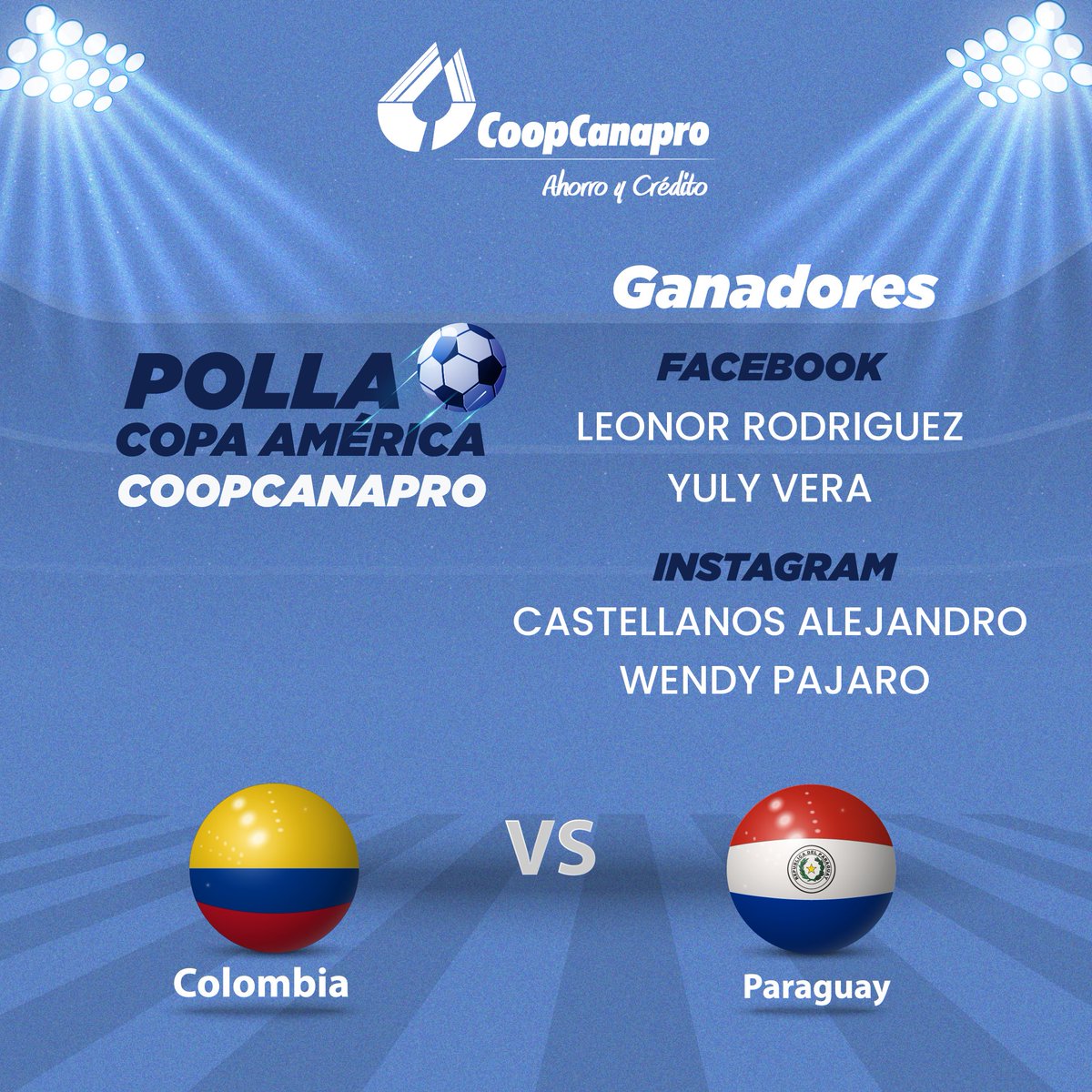 Coopcanapro's tweet photo. Felicidades a los ganadores que tenemos hasta el momento, en el trascurso de la semana nos estaremos comunicando para la entrega del premio. No olvides seguirnos en nuestras redes sociales, para crecer juntos.
#Coopcanapro #CopaAmerica  #ParaCrecerJuntos https://t.co/cHJkGSg4dq