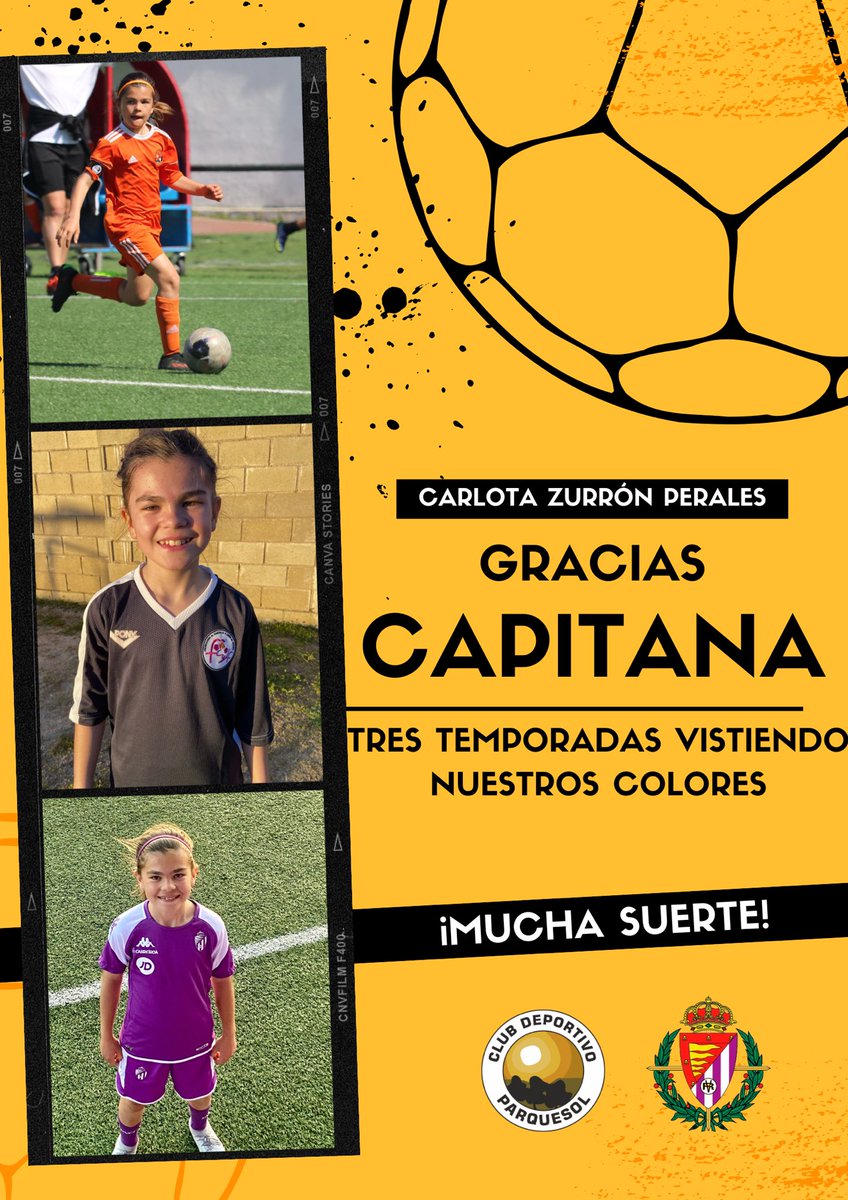 🧡 𝗚𝗥𝗔𝗖𝗜𝗔𝗦, 𝗖𝗔𝗣𝗜𝗧𝗔𝗡𝗔

⚽️ Nuestra 𝘾𝘼𝙍𝙇𝙊𝙏𝘼 𝙕𝙐𝙍𝙍𝙊́𝙉, del 𝑨𝑳𝑬𝑽𝑰́𝑵 𝑩, jugará la próxima temporada en el infantil del <a href="/RVfemenino/">Real Valladolid Femenino</a> 

🙌 Despedimos a una jugadora que siempre lo ha dado todo

👏 Una líder dentro y fuera del campo

🍀 ¡𝑺𝑼𝑬𝑹𝑻𝑬!