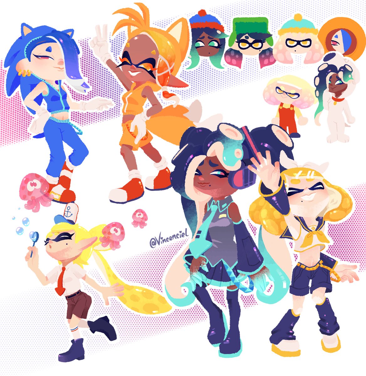 Vincenciel's tweet photo. So many fandoms 🌈
Should I make a part 2? 

#Splatoon2 #Splatoon3 #スプラトゥーン2 #スプラトゥーン3 #Splatoonart #illustration #イラスト #Splatoon https://t.co/kkS5420Dh4