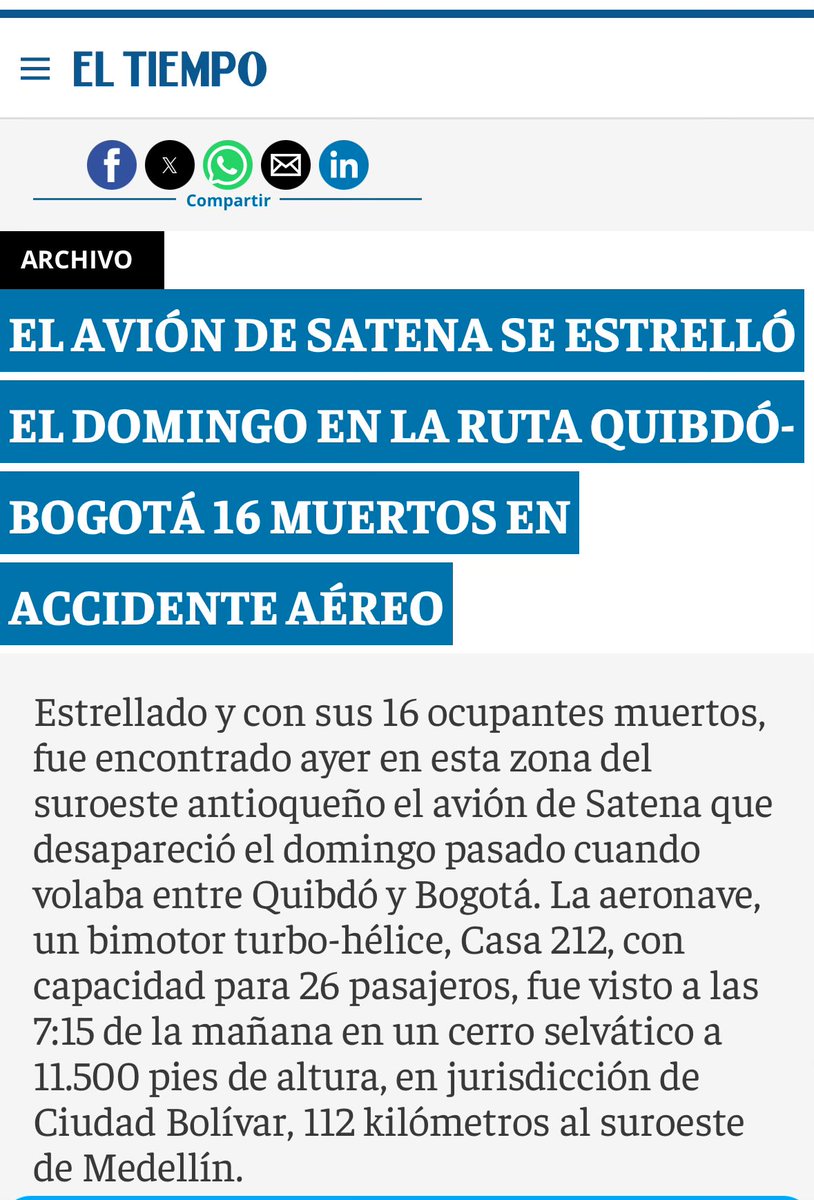 darosselli's tweet photo. La experiencia más dura que he tenido en un avión fue en 1991, en un vuelo de Araracuara a Leticia cuando en medio de una tormenta al avión, un Casa-212 de Sarena, se le desprendió el timón de cola. Increíble que haya logrado aterrizar. Unos meses antes se había estrellado uno… https://t.co/X3S8yLrkTc