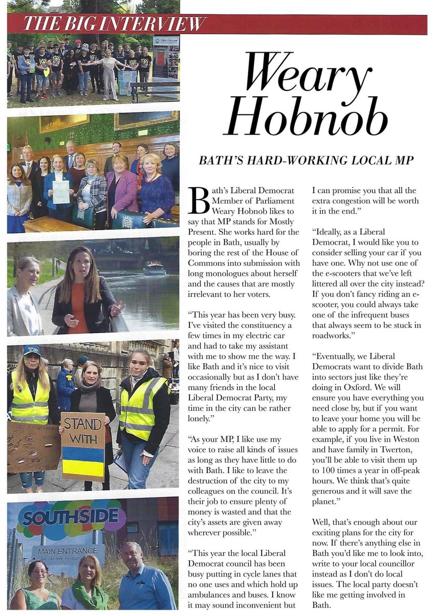 EmilioForBath's tweet photo. @Wera_Hobhouse @LibDems Read below - Being shared across the Bath constituency.  It’s good to see that amongst all the weeds, rubbish, empty cycle lines , crumbling heritage and vapid Lib Demery a sense of humour survives in Bath . How much of this is true dear neighbours ? 👀 https://t.co/IFJF3Un1JT