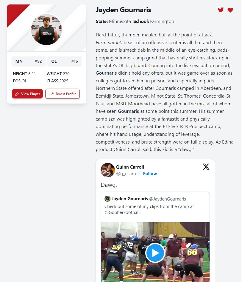 Jayden Gournaris (@jaydengournaris) on Twitter photo Thank you, <a href="/OJW_Scouting/">PrepRedzone Oliver</a> and <a href="/PrepRedzoneMN/">Prep Redzone Minnesota</a>, for your write-up on my competitiveness! Appreciate it! Thank you, <a href="/OJW_Scouting/">PrepRedzone Oliver</a> and <a href="/PrepRedzoneMN/">Prep Redzone Minnesota</a>, for your write-up on my competitiveness! Appreciate it!