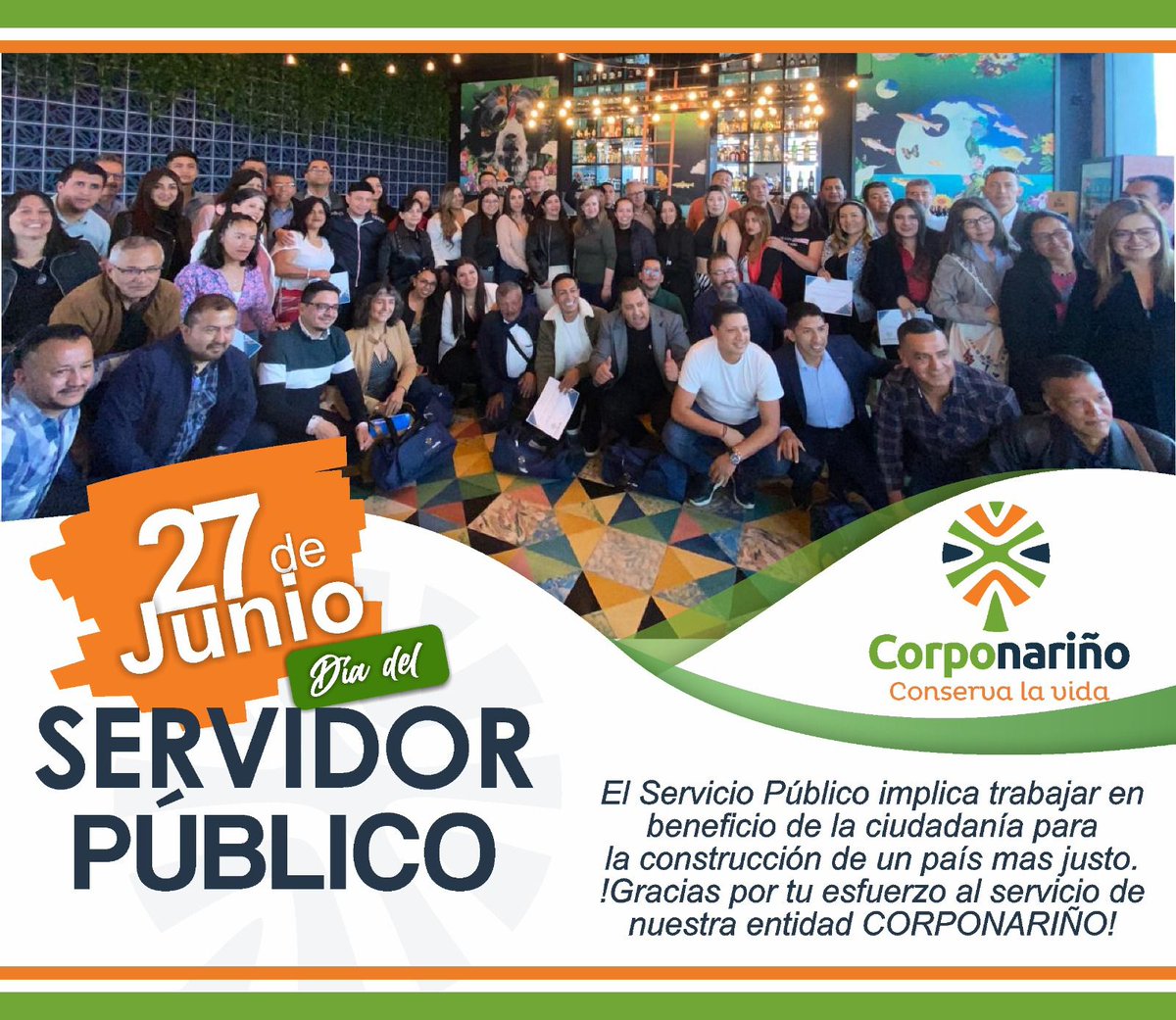 En Corponariño, celebramos con gratitud el Día del Servidor Público, destacando su compromiso y dedicación por el bienestar en nuestro territorio. ¡Feliz día para todos!, especialmente a quienes desempeñan su labor con orgullo en nuestra corporación.
🌎🌿✍️👓
#Corponariño