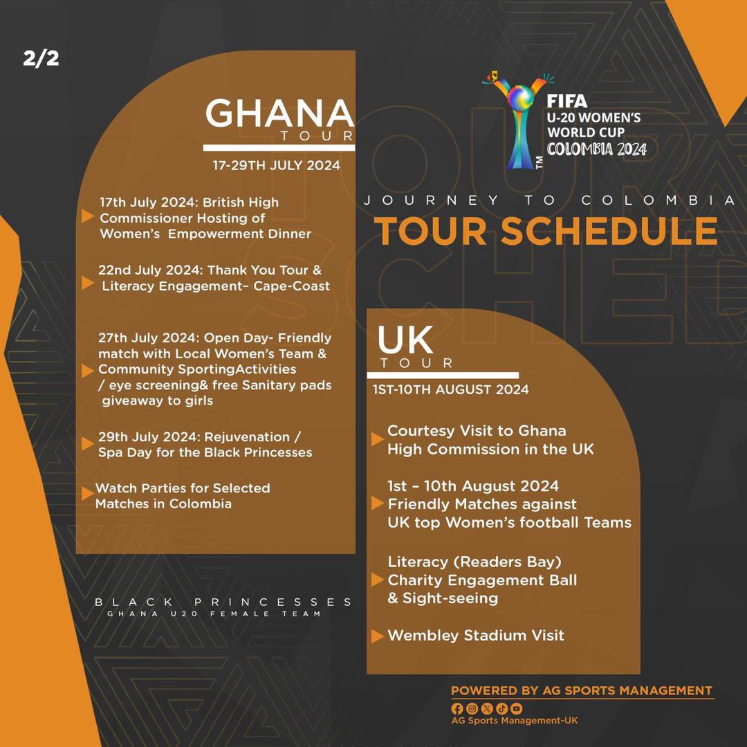 AGSM (@agsm_uk) on Twitter photo 🚨 Exciting News! 🚨
AG Sports Management & <a href="/ghanafaofficial/">🇬🇭 Ghana Football Association</a> GFA team up to empower Ghana's Black Princesses on their 7th U20 FIFA Women's World Cup journey in Colombia! 🇨🇴
Get ready for a thrilling GHANA-UK TOUR! 🚀 #BlackPrincesses #GhanaFootball
#U20WWC #JourneyToColombia 🚨 Exciting News! 🚨
AG Sports Management & <a href="/ghanafaofficial/">🇬🇭 Ghana Football Association</a> GFA team up to empower Ghana's Black Princesses on their 7th U20 FIFA Women's World Cup journey in Colombia! 🇨🇴
Get ready for a thrilling GHANA-UK TOUR! 🚀 #BlackPrincesses #GhanaFootball
#U20WWC #JourneyToColombia