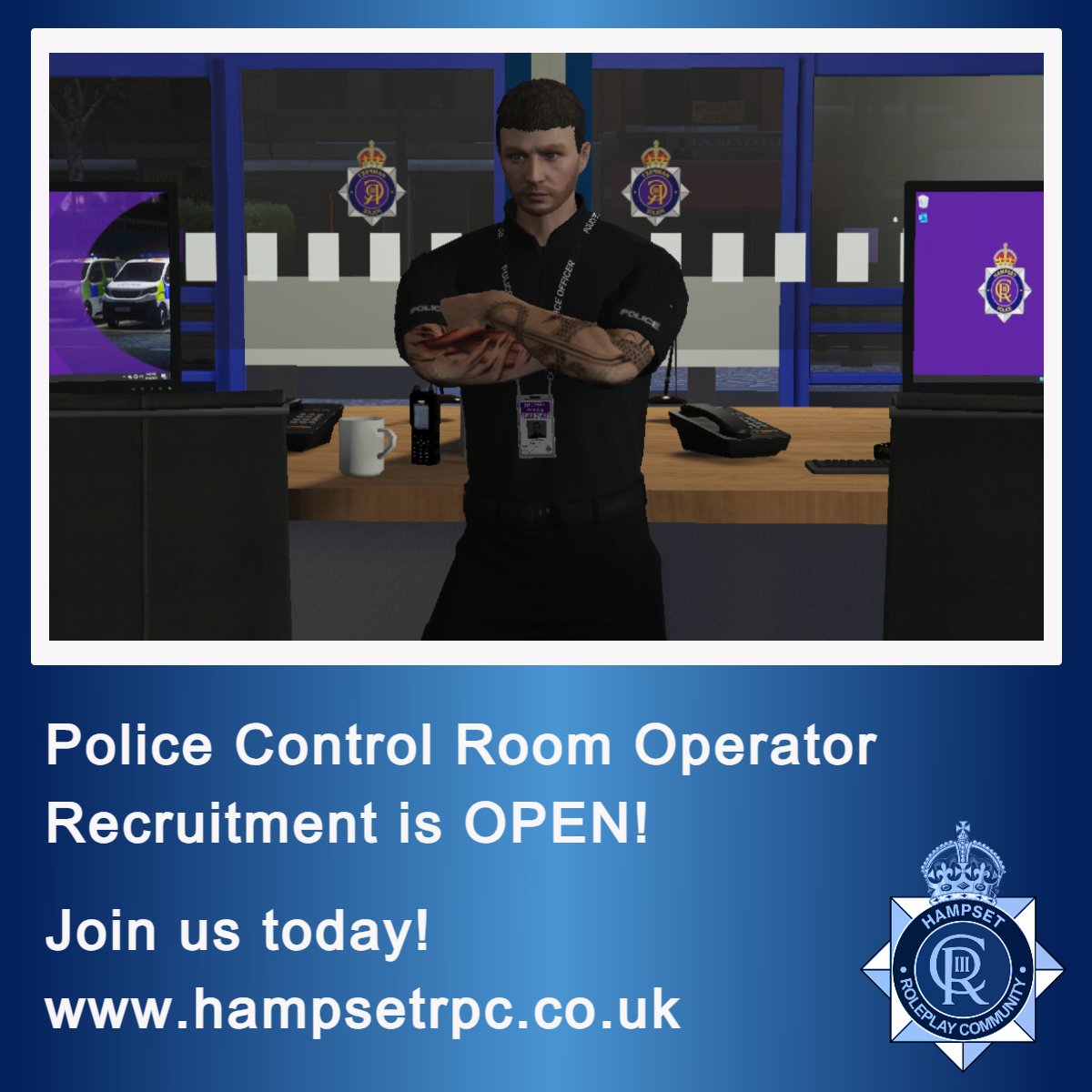 PCR Recruitment! | hampsetrpc.co.uk

We're continuously looking for dedicated individuals to become part of our Police Control Room within Hampset. Step into the heart of action, manage emergency response and make a difference! 

Apply now!

#Hampset
#Fictional